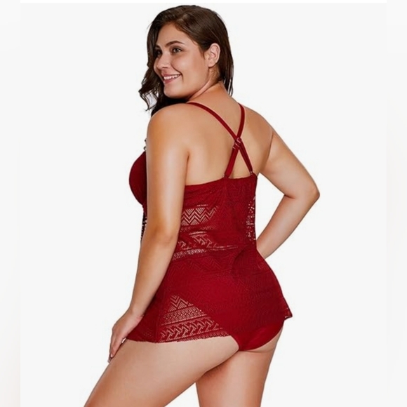 ESPRLIA Womens Lace Crisscross Open Back Tankini Swimsuits with Briefs (US18-20) - Picture 4 of 16